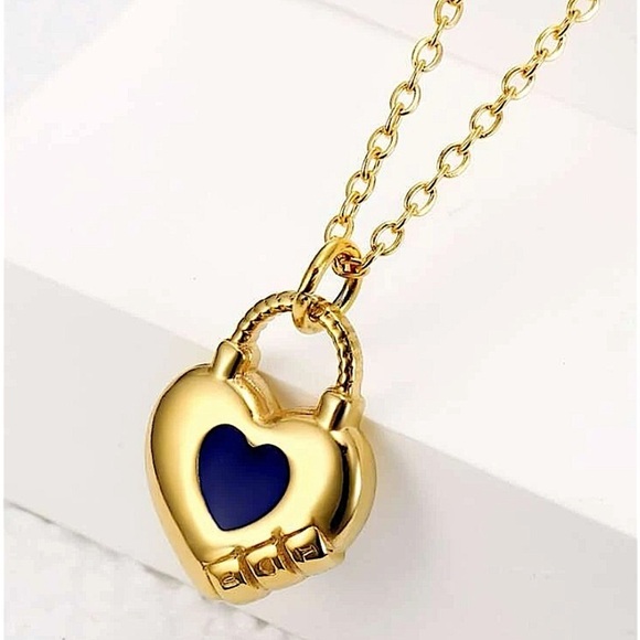 Gold Plated Lock Heart Chain Link Necklace - Picture 2 of 4